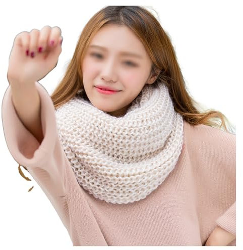 Gestrickter Schlauchschal, dick, Unendlichkeitsschal, Wintermode, Halswärmer, Schal, Unisex, Rot, beige, Einheitsgröße