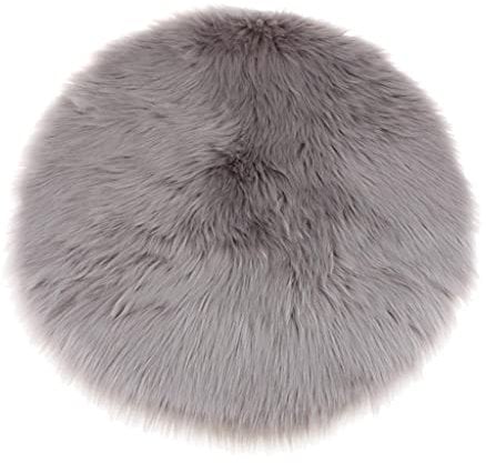 LOVIVER Sitzkissen Schaffell Teppich Kunstfell Dekofell Stuhlkissen Sitzauflage Flauschiger Stuhlbezug Kuscheldecke weich für Auto, Grau 33 cm