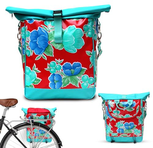 IKURI Fahrradtasche für Gepäckträger Satteltasche Einzeltasche Packtasche, abnehmbar, mit Tragegurt zum Umhängen, aus Wachstuch, UNISEX, Wasserdicht - Modell Capullo