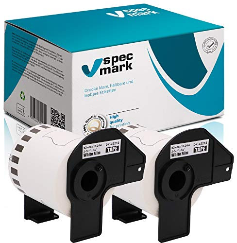 specmark 2 Rollen Endlosetiketten kompatibel mit Brother DK-22212 62mm x 15,24m Etiketten für allen QL-Etikettendruckern QL-570 QL-700 QL-800