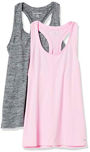 Amazon Essentials Damen Active Quick Dry Tech Stretch Racerback-Tanktop (in Übergröße erhältlich), 2er-Pack, Hellrosa/Schwarz Space-dye, M