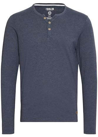 !Solid SDVolko Herren Longsleeve Langarmshirt Shirt mit Grandad-Ausschnitt Baumwollmischung Regular fit, Größe:3XL, Farbe:INS BLU M (P8991)