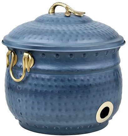 LifeSmart Decorative Garden Hose Pot Storage Holder Handmade with Lid Copper Finish 12 x 16 Inches Green Finish