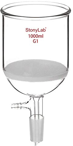 StonyLab Vidrio de Borosilicato Embudo de Filtración Buchner con Frita Gruesa, Diámetro de Disco de 113mm, Profundidad de 110 mm, con Junta Interna Cónica Estándar 24/40 y Tubo de Vacío Serrado (1L)
