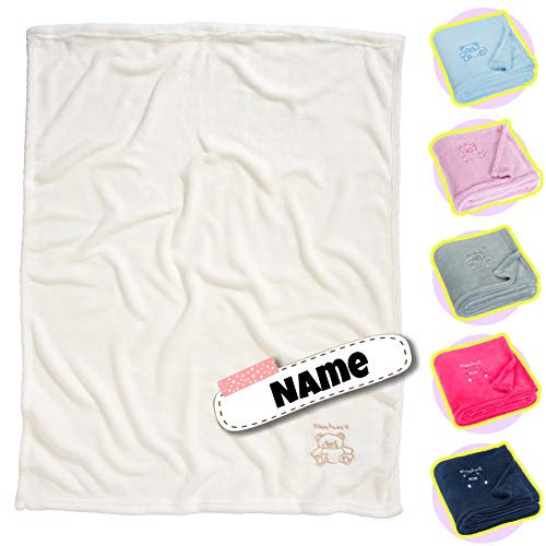 Babydecke Bestickt mit Namen | personalisiert | kuschelig weich | 6 Varianten (Weiß)