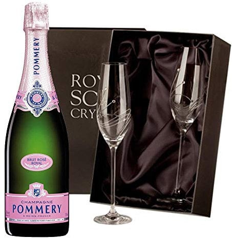 Pommery Rose Brut Champagne with 2 Royal Scot Diamante Flutes 75cl 12.5% abv