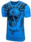 Baxboy Herren Vintage Totenkopf Kurzarm T-Shirt mit Strass Steinen Slim Fit Design Fashion Top Print Shirt JA-2312, Farbe:Türkis, Größe:XL