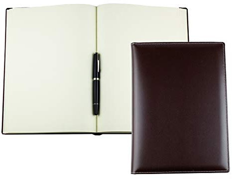 DELMON VARONE - Personalisierbares Notizbuch DIN A4 gebunden Premium Cambridge Leder Braun - Blanko Skizzen Buch ohne Linien im Hardcover Ledereinband - auch als Tagebuch, Reisebuch & Skizzenbuch