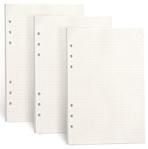 FYY 3 Packungen A5 Papier Gepunktet,A5 Refill Paper 135 Blätter (270 Seiten) für 6 Ring Binder Notizbuch,Nachfülleinlagen für Filofax A 5,Notizen,Tagbuch,Skizze,Bullet Journal,Malerei,(Gepunktet)
