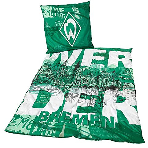 Werder Bremen SV Bettwäsche - Innenstadt - im Jutebeutel 135 x 200 cm, 2teilig Kissen & Bezug - Plus Lesezeichen I Love Bremen