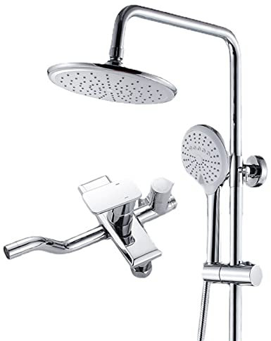 N/A Système De Douche avec Bec De Baignoire, Robinet De Douche Mural avec Pommeau De Douche Pluie Et Douchette À Main, Mitigeur De Douche Monocommande en Laiton De Salle De Bain, Chrome