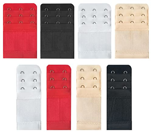Quesuc bh verlängerung 8pcs BH Verlängerung Elastisch BH Erweiterung Haken schwarz rot weiß Hautton Bra Extender Erweiterung Strap Elastisch Band Weich 3 Reihen mit 3 Knöpfen 3 Reihen mit 2 Knöpfen
