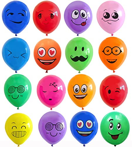 Smiley Luftballons, RosyFate 100 Latex Luftballons Geburtstag Smiley, Verschiedene Miene Laune Ballons, Party Balloons Set, für Geburtstagsfeier Hochzeit Party Veranstaltungen Dekoration (C)