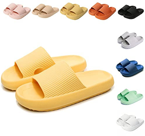 Sumvov Cozyslides Original Damen Schlappen 100% EVA Super Weich Rutschfest Badeschuhe Cozislides Original Hausschuhe Damen Herren,Gelb,38/39 EU