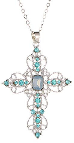 Kristall Kreuz Anhänger Halskette Bohemian Türkis Keltische Halskette Hohle Geometrie Kette Schmuck für Frauen Mädchen Teenager (Blau)