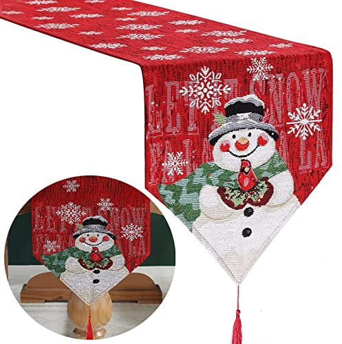 Weihnachten Tischläufer, 33cm x 183cm Schneemann Schneeflocken Rechteck Tischdecke Tischset rutschfest Weihnachten Tischläufer für Party Abendessen, Esszimmer Weihnachtsdekorationen