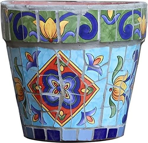 BUNCC Espagne Rond Classique extérieur Grand Pot de Fleurs coloré planteur Peint à la Main en céramique Pot de Fleur Jardin Balcon décor Paysage Vase conteneur Pots pour Villa Couloir allée