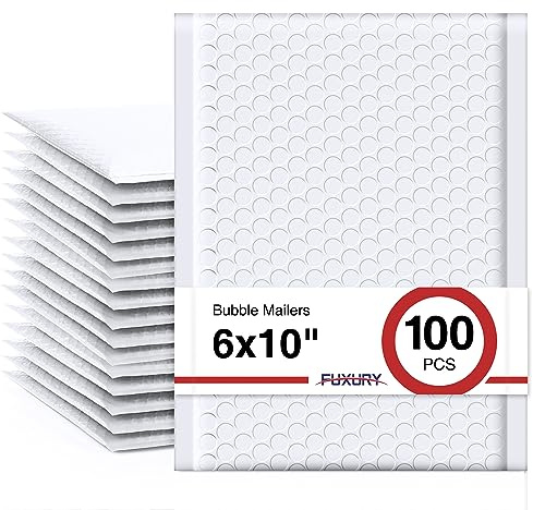 Fuxury Bubble Mailer 6x10 100 Pack White Bubble Mailers Usable Size 6x9 Self Seal Padded Mailing Envelopes Opaque Bubble Padded Mailer for Small Business Mailing Jewelry Makeup Small Items