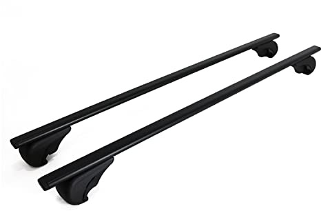 OMAC Dachträger Grundtäger kompatibel mit Ford Tourneo Custom 2012-2023 Metall 75kg Schwarz 2tlg Offene Reling für Fahrradträger, Dachboxen, Skiträger Abschließbar