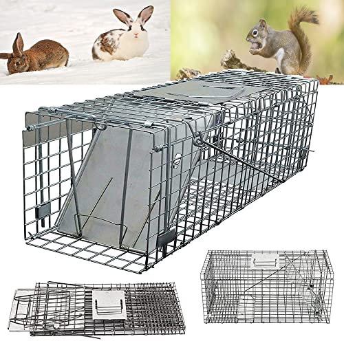 24 inch Large One-door Humane Mouse Traps Cat Trap Garden Rat Rabbit Trap for Bird Cat Dormouse Similar Sized Wildlife,Folding Galvanised Mesh Live Animal Catcher for Indoors Outdoors,with Handle