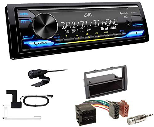 JVC KD-X472DBT 1-DIN Autoradio Bluetooth USB inkl DAB Antenne Einbauset passend für FIAT Ducato 2006-2011 schwarz