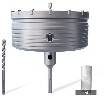 GSTK 150mm(5-29/32) Concrete Hole Saw Kit with SDS Plus Shank, Gift with 5pcs Dust Catcher, Hole Saw Cutter for Brick|Concrete| Cement |Stone.