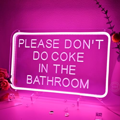 Planzo Please Don't Do Coke In The Bathroom LED Neon Light Sign Wall Decor | Game Room Bedroom Bathroom Home Wall Decor Sign, Store Bar Neon Light, Birthday Party Christmas Gift, USB, 15.75 X 9.84Pink