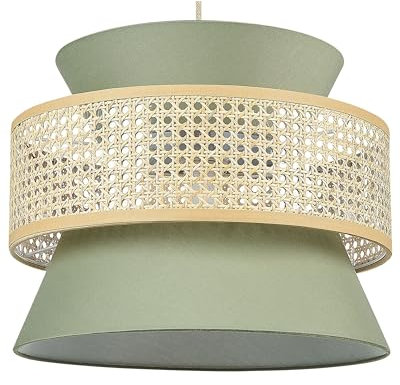 Beliani Hängelampe Stoffschirm grün Rattangeflecht natürlich Kegelform 1-flammig Luyano