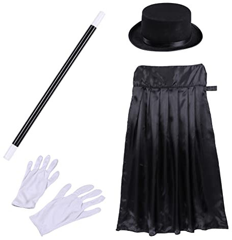 iEFiEL Kinder Magier Cosplay Kostüm Set Zauberumhang Zylinder Zauberstab Weiß Handschuhe Kinder Zauberer Kostüm Fasching Karneval Party Dress Up Requisiten Multi C One Size