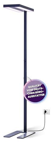 LiLaTec LED Büroleuchte Stehleuchte Arbeitsplatzleuchte für das Arbeitszimmer Bürolampe aus Alu, dimmbar, 4.000K Neutralweiß, 8.000lm, 60W, UGR< 19 blendfrei, Up & Down (Schwarz)