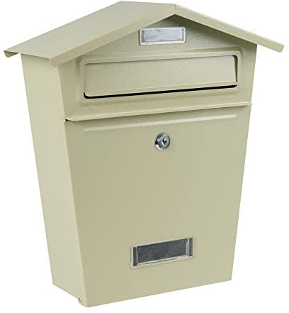 ZENO Post Box | Large Wall Mounted Modern Mailbox | Post Letter Box for Home | Classic Mail Box with 2 Keys | Easy To Install | Super Secure | Nameplate | Keep Your Mail Safe (Beige)