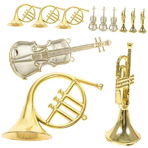 Garneck Miniatur-Zubehör 12 Stück Musikinstrument-Modell Puppenhaus-Miniaturen Puppenhaus- Polsterbesatz Trompete Weihnachtsschmuck Musikinstrument schmuck Mini-Hörner