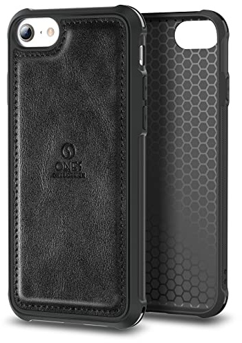 ONES Hülle für iPhone SE3 SE2 SE 8 7 PU-Leder, 『Vier Ecken-Airbags Schutz』『Anti-Fingerabdruck』『TPU Bumper rutschfest』『Kabelloses Laden』Robust, Stoßdämpfend, Stoßfest - Schwarz