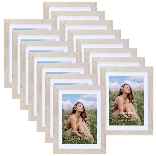 Vasemouh Beige Bilderrahmen 15er-Set, für 13x18 Bilder mit Passepartout oder für Bilder 15x20 ohne Passepartout, Wand- und Tischaufstellung
