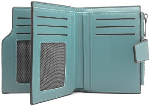 GOUNNU Geldbeutel Klein Damen PU Leder Mini Geldbörse Damen Klein und im Kurzformat Portemonnaie Damen Viele Fächer Portmonee Damen mit 15 Kartenfächer und Reißverschluss Münzfach (A-grün)