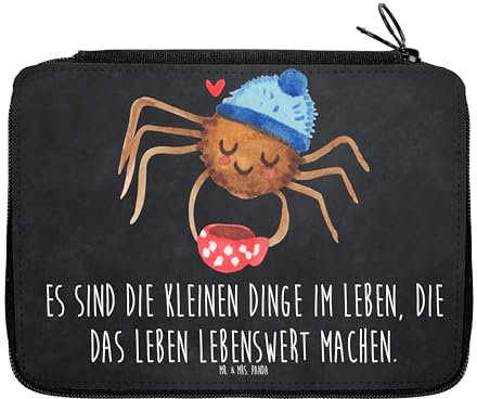 Mr. & Mrs. Panda Federmappe Spinne Agathe Kaffee - Geschenk, Weiser Spruch, Morgen, Grundschule, Schule, Merchandise, Videos, Bestückte Federmappe,