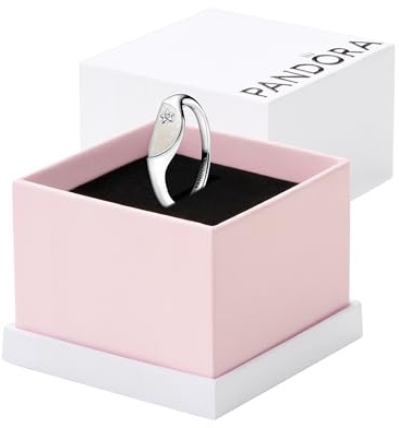 PANDORA ME Halbierter Siegelring, Sterlingsilber, mit klarem Cubic Zirkonia und schimmernder weißer Emaille, 44