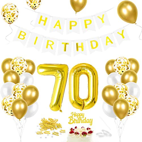 Luftballon 70. Geburtstag Golden - Deko Set Mit Riesen Folienballon Zahl 70, Happy Birthday Ballon Für Mann Und Frau