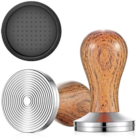 Sueyale Kaffee Tamper 51mm mit Tampermatte: Espresso Tamper aus 304 Edelstahl Basis Ripple mit Echtholzgriff Kaffeestampfer für perfekten Espresso Barista-Werkzeug und Kaffeeliebhaber