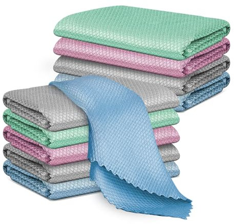 LWMTT Lot de 10 Chiffon de Nettoyage en Microfibre, Nano sans Rayures, pour Voiture, fenêtre, Lunettes, Cuisine, Verre, Miroir, Robinet et Salle de Bain, 40 x 30 cm