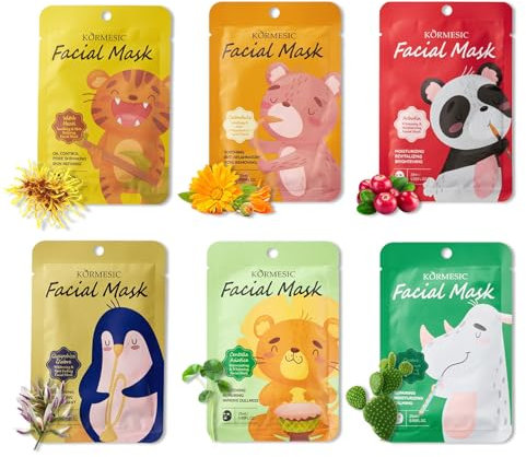 Shefave Gesichtsmasken Reparieren, Pflanze Beruhigende Maske, 6 Typen Tuchmasken Gesicht Hautpflege, Sheet Mask mit Centella Asiatica, Arbutin, Replenish Moisture Skin, After Sun Face Mask