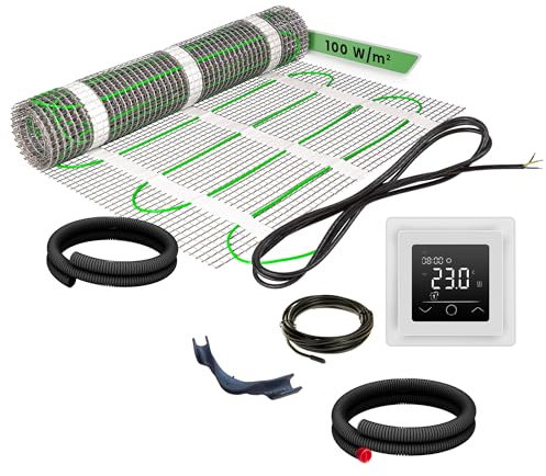 EH Expert EcoPRO Heizmatten Set | 100 W/m² | 4,5 m² | Elektrische Fußbodenheizung - für Fliesen, Naturstein, Teppich, Vinyl und Laminat, inkl. Installationsmaterial, mit Touchthermostat (Weiß)