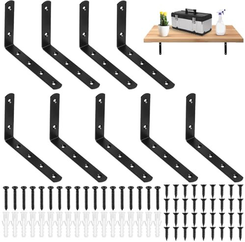 9 Pz Staffe per Mensole Pesanti Nere, Reggimensola, Supporto Staffa Mensola, Staffa per Mensola Staffe a L Angolari Metallo per Montaggio Mensola Legno, 150 x 100 x 20mm