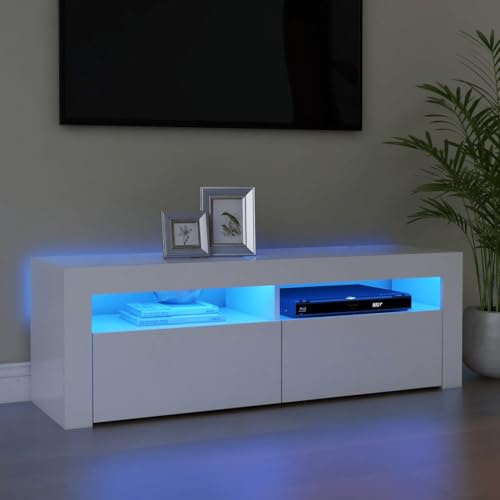 Willood Mueble de TV con Luces LED Aparador Armario Estante Soporte Consola Mobiliario Salón Sala de Estar Dormitorio Blanco 120x35x40 cm