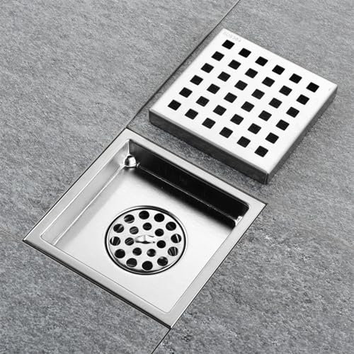 Quadratischer Duschablauf aus 304 Edelstahl, mit abnehmbarer Abdeckung, Gitterrost, Abflussfilter, Sieb, Bürste, goldfarben, 1 Stück