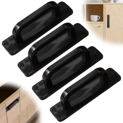 ExcellaElite Stick on Door Handles, 4 Pieces Stick on Handles,Stick on Cabinet Handle Adhesive Handles Small for Cabinet Closet Glass Sliding Shower Door Handle (Black)