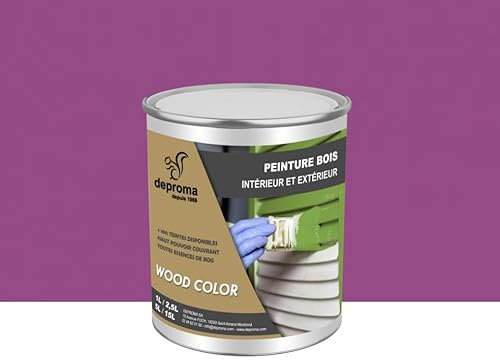 DEPROMA Peinture bois intérieur et extérieur SATIN - Qualité professionnelle (Violet - RAL 4008, 1 Litre)