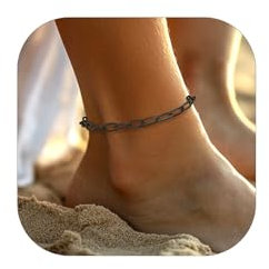 FaithHeart Bracelet de Cheville Femme Noir Ajustable de 22+5cm - Chaîne Trombone 6mm de Large - Bijou Estival Élégant et Léger - Accessoire Cheville Tendance