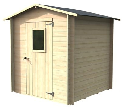 Gartenhaus Bh19 Regis 198x198 aus unbehandeltem Fichtenholz 19 mm mit Einzeltür und Fenster, Nut-und-Feder-Dach und Boden, einfacher Aufbau, Autoklavbehandlung, PEFC-Zertifiziert