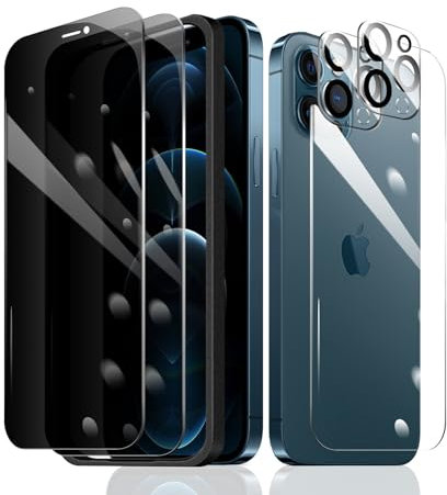 Fylnatc 2×Privacy Screen Protector for iPhone 12 Pro Max + 2×Camera Lens Protector + 1×Back Tempered Glass Film + 1×Installation Frame, Anti Spy 9H Hardness Bubble Free Impact-Private Protection